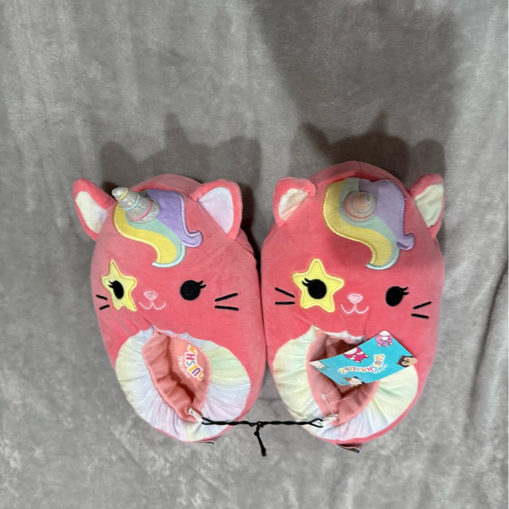 Squishmallows Pink Unicorn Cat Slippers Size 4-5 NWT
